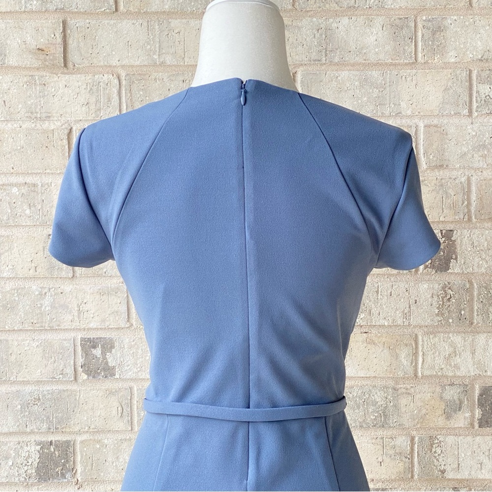 Express Blue Stretch Crepe Belted Cap Sleeve Dress - Picture 10 of 14